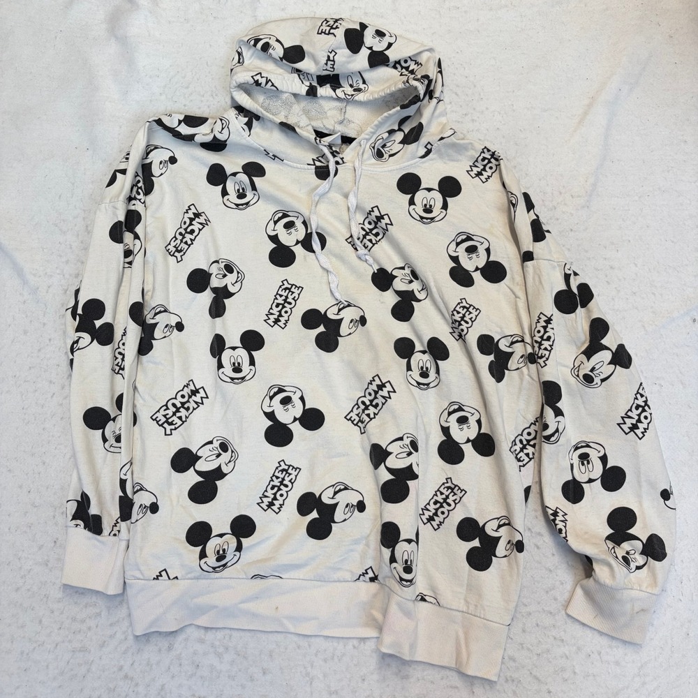 Disney Mickey Mouse Hoodie Womens 4X White All Over Print Pullover Long Sleeve